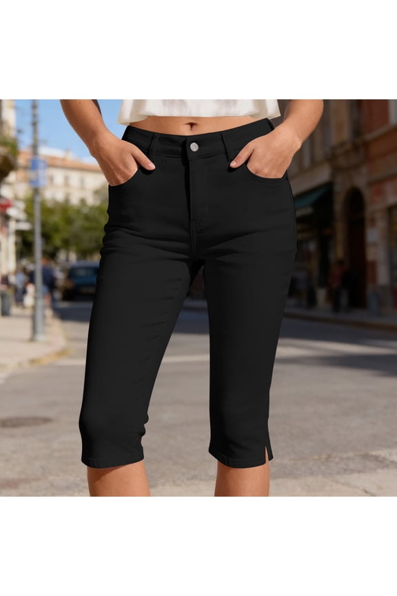 Capri Pants for Women Skinny Button Zipper Dress Pants Women Summer Workout Solid Color Casual Pants with Side Pockets M