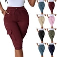 thumbnail image 1 of Busydd Capri Pants for Women Solid Color High-Rise Cargo Pants Elastic Waist and Bottom Hiking Pants with Pockets M, 1 of 9