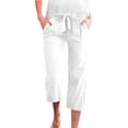 thumbnail image 1 of Busydd Capris Pants for Women Straight Leg Linen Pants Elastic Waist Drawstring Dress Pants Solid Color Casual Pants for Women with Pockets, 1 of 8