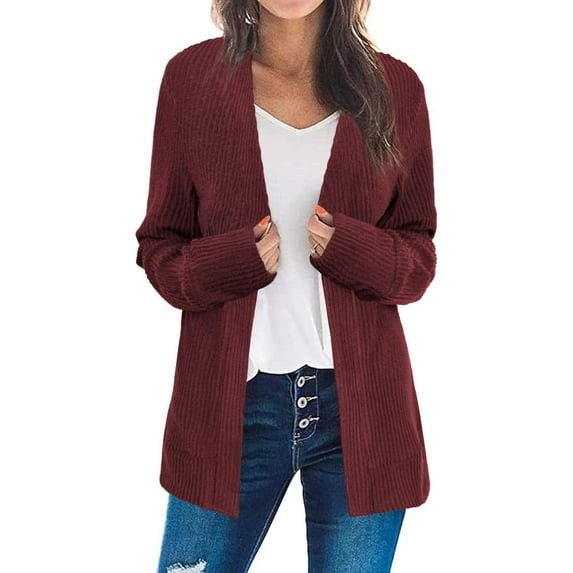 Busydd Cardigan Sweaters for Women Casual Solid Color Open Front Winter Clothes for Women Fashion Knit Long Sleeve Women Cardigan Sweater with Pockets M