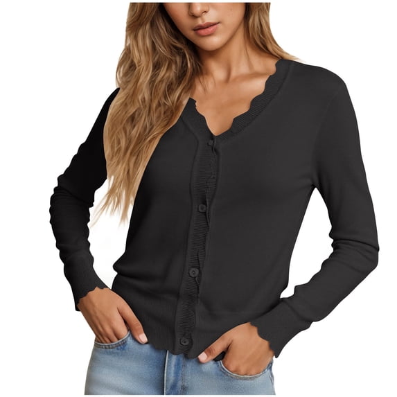 Busydd Cardigan for Women Trendy Solid Color Open Front Womens Cardigan Knit Button Long Sleeve Tops Casual Comfy Lightweight Cardigans for Women S
