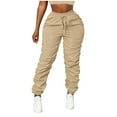 thumbnail image 1 of Busydd Cargo Pants Women Fashion Pleated Solid Color Hiking Pants Women Casual Outdoor Elastic Waist Drawstring Women's Pants with Pockets S, 1 of 7