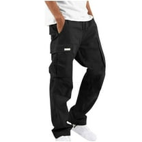 Busydd Cargo Pants for Men Solid Color Elastic Waist Men's Pants Casual Straight Leg Hiking Pants Comfy Drawstring Cotton Trousers with Pockets L