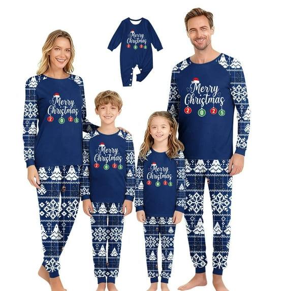 Busydd Christmas Pajamas for Family Casual Comfortable Long Sleeve Round Neck Tops and Pants Family Pajamas Fashion Holiday Print Matching Christmas Pajamas
