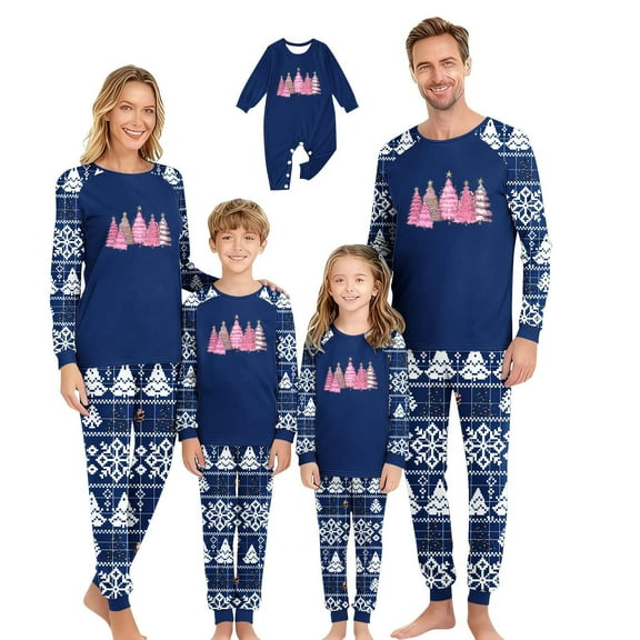 Busydd Christmas Pajamas for Family Casual Comfortable Long Sleeve Round Neck Tops and Pants Family Pajamas Fashion Holiday Print Matching Christmas Pajamas