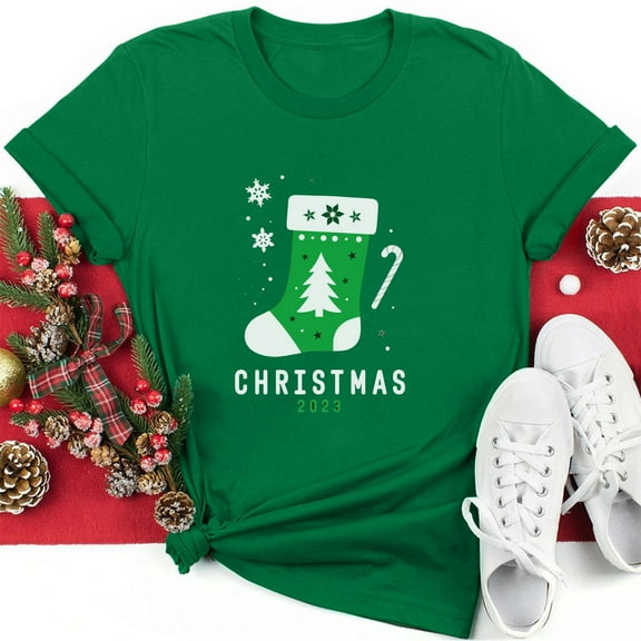 Busydd Christmas Shirts for Women Fall Fashion Round Neck Xmas Graphic Tees Casual Short Sleeve Womens Tops Versatile Comfy Cotton Tshirts L