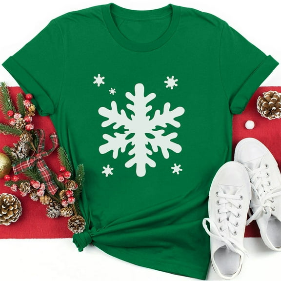 Busydd Christmas Shirts for Women Fall Fashion Round Neck Xmas Graphic Tees Casual Short Sleeve Womens Tops Versatile Comfy Cotton Tshirts M