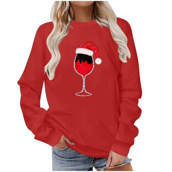 Busydd Christmas Shirts for Women Trendy Holiday Graphic Long Sleeve Sweatshirt for Women Comfy Cotton Round Neck Womens Sweatshirts XL