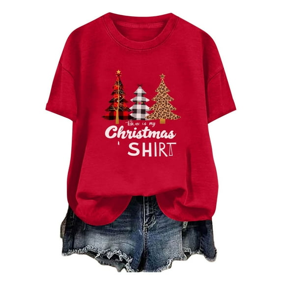 Busydd Christmas Shirts for Women Trendy Holiday Graphic Round Neck Womens Tops Comfortable Casual Cotton Short Sleeve Womens T Shirts 3XL