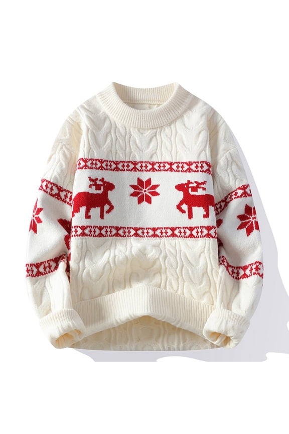 Christmas Sweaters for Men Trendy Xmas Deer Print Holiday Knit Sweater Casual Long Sleeve Crewneck Sweater Fall Winter Pullover Sweaters Plus Size Sweaters M-4XL