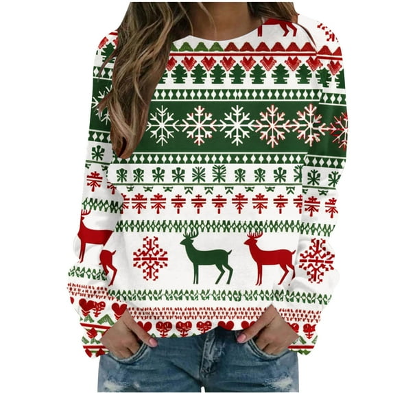Busydd Christmas Sweatshirt for Women Hoodless Graphic Print Holiday Crewneck Sweatshirt Loose Oversized Fall Sweatshirts Fashion Casual Pullover Sweatshirt Long Sleeve Shirts for Women