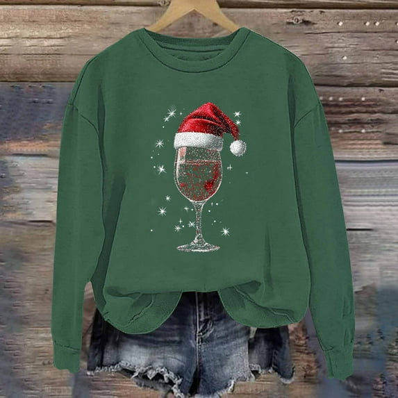Busydd Christmas Sweatshirts for Women Trendy Wine Glass Pullover Sweatshirt Casual Loose Long Sleeve Christmas Vacation Sweatshirt Fall Comfy Crewneck Sweatshirt M