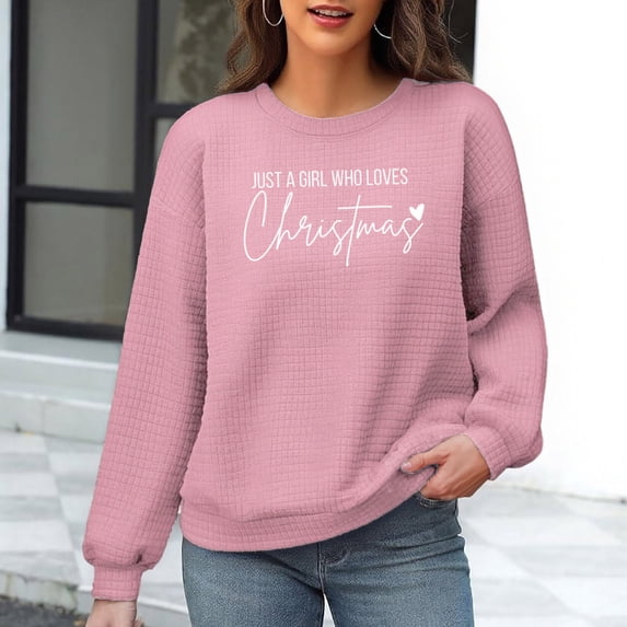 Busydd Christmas Sweatshirts for Women Fashion Vacation Ribbed Crewneck Sweatshirt Casual Loose Long Sleeve Pullover Sweatshirt XL