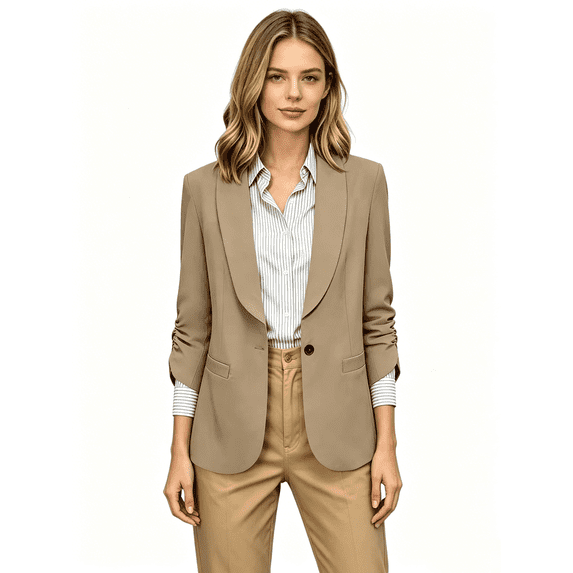 Busydd Classic Blazers for Women with Flap Pockets Formal Business Solid Color Suit Jacket Casual Work 3/4 Length Sleeve Suits Blazer 2XL