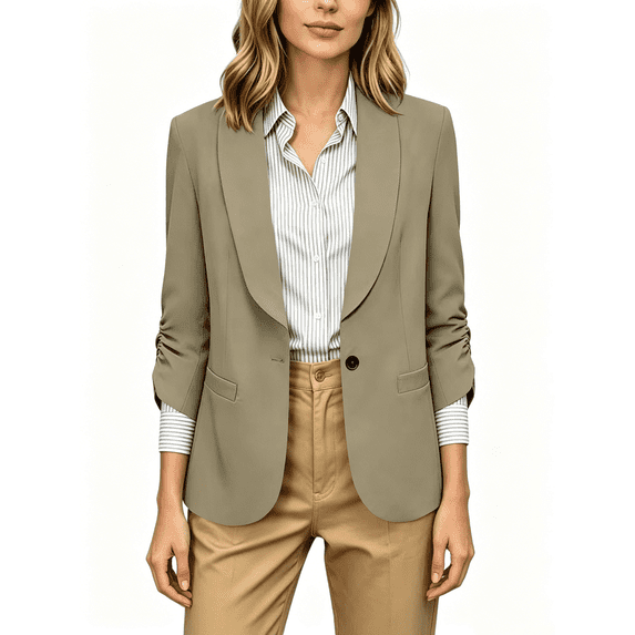 Busydd Classic Blazers for Women with Flap Pockets Formal Business Solid Color Suit Jacket Casual Work 3/4 Length Sleeve Suits Blazer M