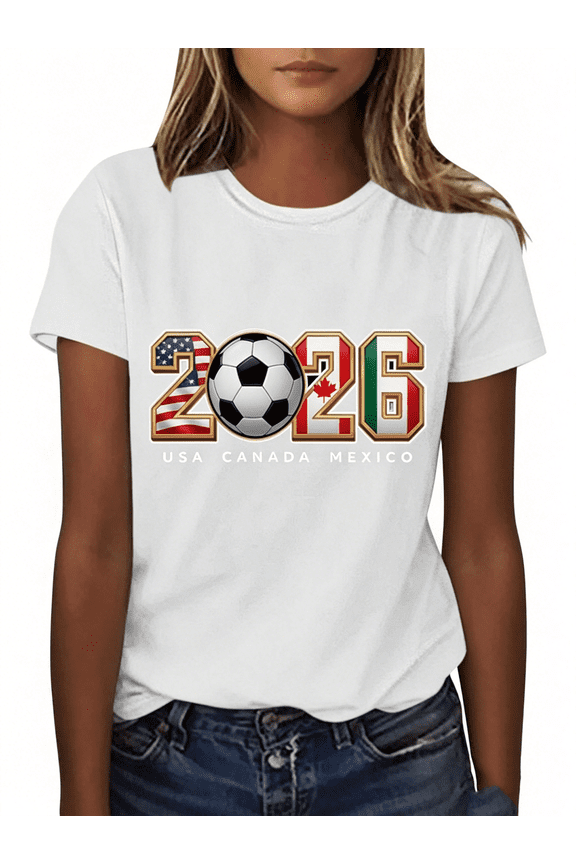 Copa Mundial 2026 Graphic Tees for Women Casual Short Sleeve Round Neck Soccer T-shirts Fashion Football Print Tshirts for Game Day Stadium Wear S