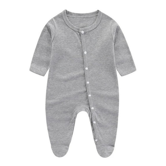 Busydd Cotton Newborn Baby Boy Girl Clothes Unisex Toddler Romper Solid Color Round Neck Baby Girl Romper Long Sleeve Button Baby Boy Rompers Jumpsuit 0-12 Months