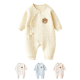 thumbnail image 1 of Busydd Cotton Newborn Rompers 0-6 Months Casual Cozy Long Sleeve Infant Romper Fashion Cute Side Tie Jumpsuit, 1 of 8