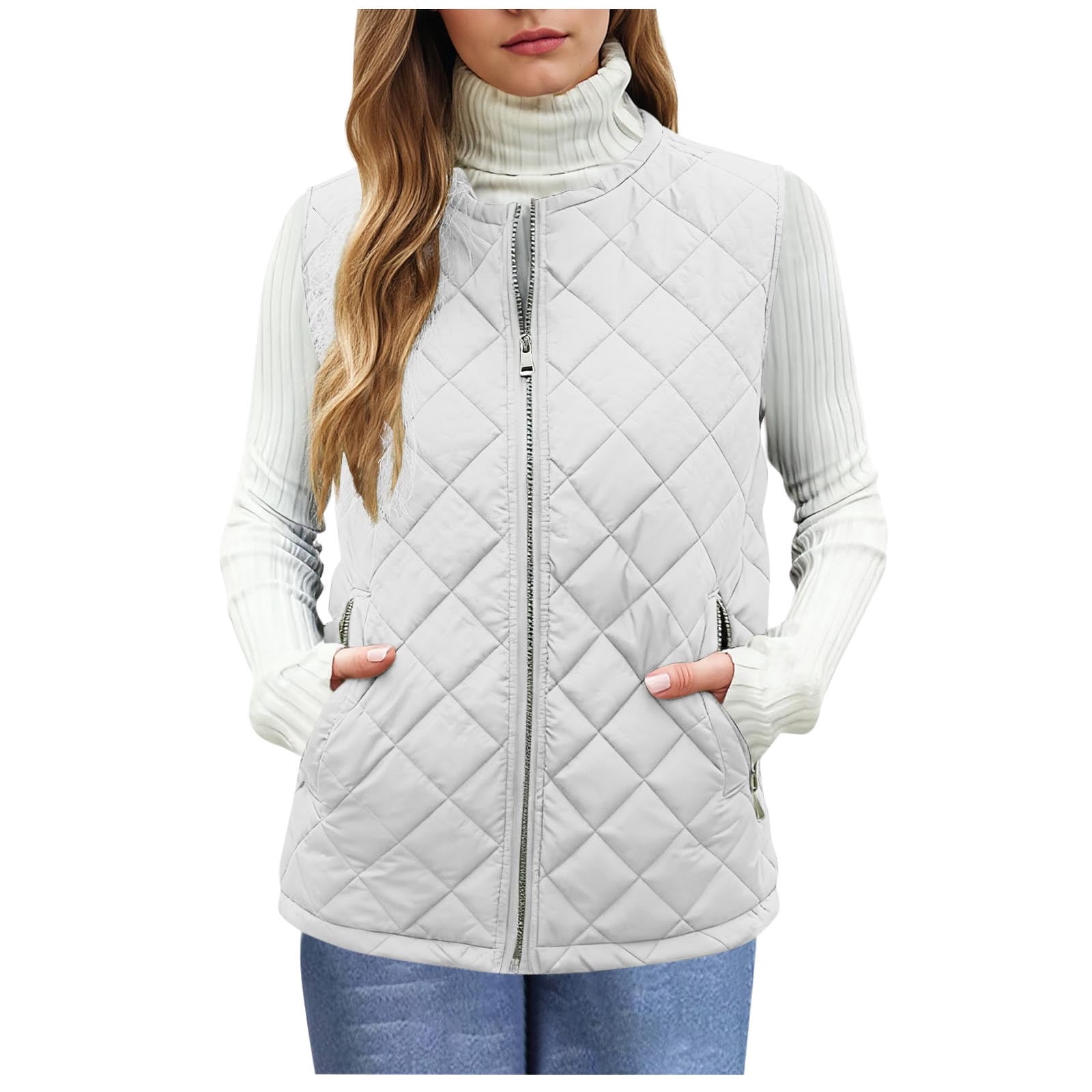 Busydd Cotton Vest for Women Warm Comfy Sleeveless Puffer Vest Casual ...