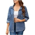 thumbnail image 1 of Busydd Denim Jackets for Women Casual Long Sleeve Button Lapel Womens Jackets Comfortable Pockets Womens Fashion L, 1 of 3