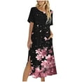 thumbnail image 1 of Busydd Dresses for Women Fashion Hawaiian Floral Print Summer Dress Round Neck Short Sleeve Sundresses for Women Casual Loose Flowy Slit Midi Dresses for Women with Pockets S, 1 of 6