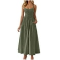 thumbnail image 1 of Busydd Dresses for Women Solid Color Spaghetti Straps Summer Dress Casual Round Neck Sleeveless Sundresses for Women Trendy Tiered Flowy Maxi Dresses with Pockets Army Green L, 1 of 8