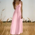 thumbnail image 1 of Busydd Dresses for Women Trendy V Neck Spaghetti Straps Spring Dresses Solid Color Sleeveless Summer Dress Casual Comfy Adjustable Pleated Maxi Dresses, 1 of 7