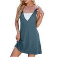 thumbnail image 1 of Busydd Dresses for Women Fashion Ribbed Sleeveless Summer Dress Solid Color V Neck Casual Dresses for Women Loose Comfy Reversible Mini Dress, 1 of 8