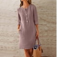 thumbnail image 1 of Busydd Dresses for Women M-3XL Trendy Round Neck Button Summer Dress Solid Color Long Sleeve Spring Dresses Casual Comfy Mini Dress with Pockets, 1 of 5