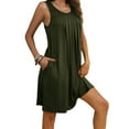 thumbnail image 1 of Busydd Dresses for Women Solid Color Pleated Mini Dress Trendy Round Neck Summer Dresses Sleeveless Sun Dress with Pockets, 1 of 7