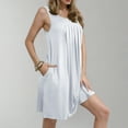 thumbnail image 1 of Busydd Dresses for Women Solid Color Pleated Mini Dress Trendy Round Neck Summer Dresses Sleeveless Sun Dress with Pockets, 1 of 8