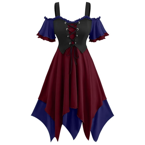 Busydd Dresses for Women Solid Color off the Shoulder Corset Dress Colorblock Patchwork Holiday Gothic Dresses for Women S
