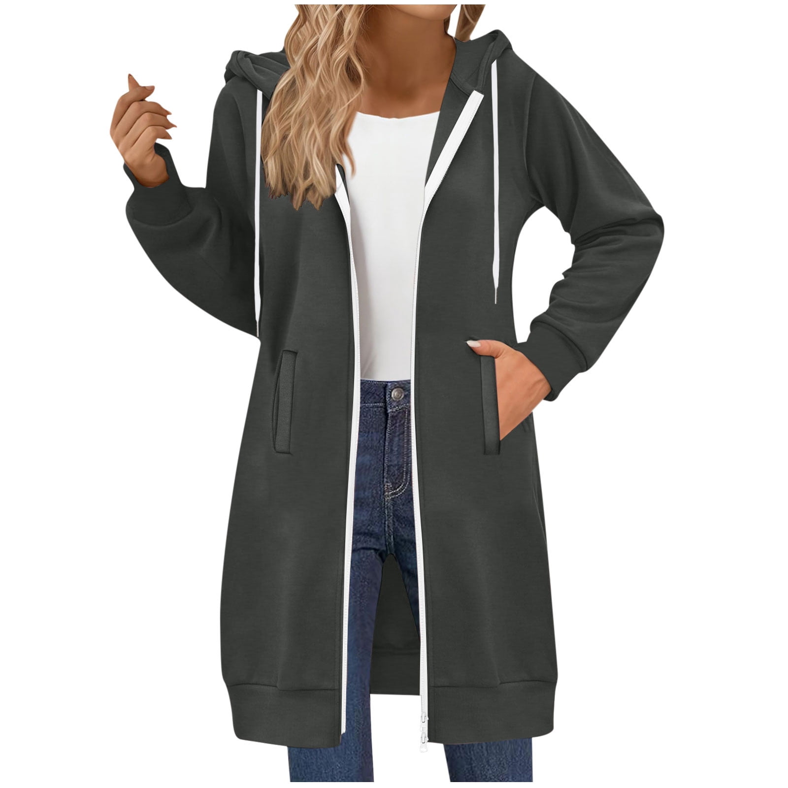 Women Autumn Hooded Solid Casual Coat