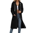 thumbnail image 1 of Busydd Fall Jackets for Women 2025 Solid Color Drawstring Zip Up Hoodie Casual Comfy Long Sleeve Fall Shirts Side Slit Long Trench Coats with Pockets M, 1 of 7