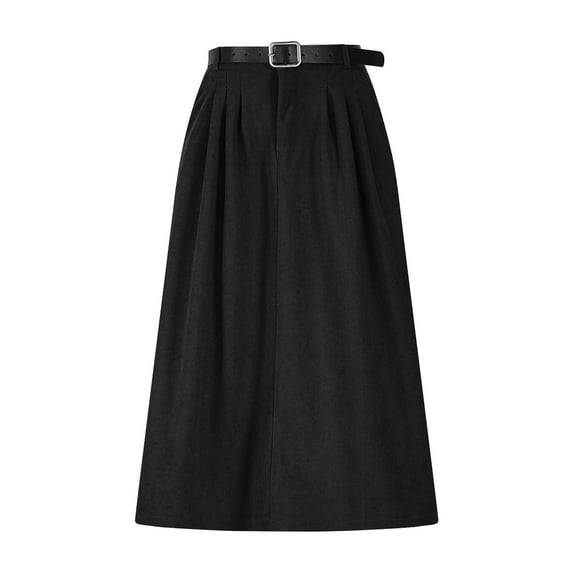 Busydd Fall Skirts for Women Trendy Solid Color Cotton Womens Maxi Skirt Casual Flowy Womens Long Skirt with Belt M