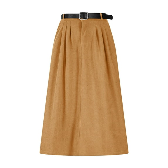 Busydd Fall Skirts for Women Trendy Solid Color Cotton Womens Maxi Skirt Casual Flowy Womens Long Skirt with Belt S