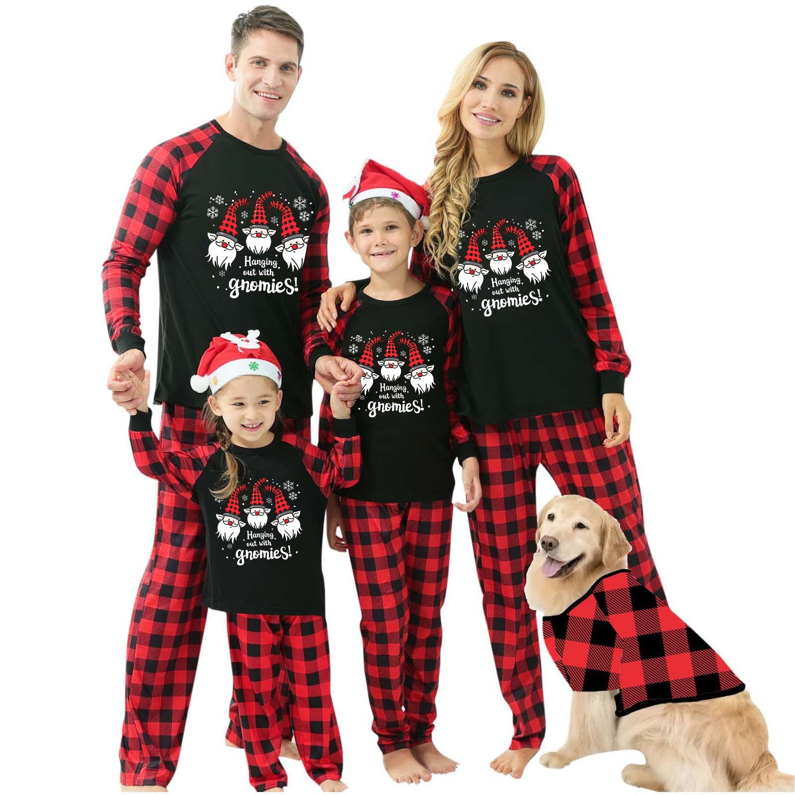 Busydd Family Christmas Pajamas with Dog Fashion Print Xmas Pajamas Matching Sets Long Sleeve