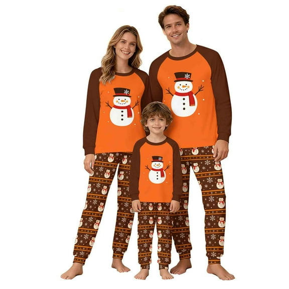 Busydd Family Christmas Pajamas Matching Sets Fashion Long Sleeve Holiday Print Christmas Pjs Casual Round Neck Tops and Pockets Pants Christmas Family Pajamas Sleepwear