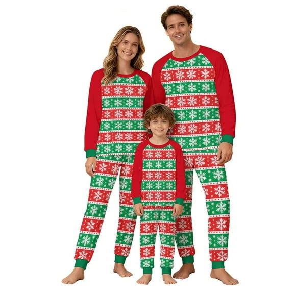 Busydd Family Christmas Pajamas Matching Sets Fashion Long Sleeve Holiday Print Christmas Pjs Casual Round Neck Tops and Pockets Pants Christmas Family Pajamas Sleepwear