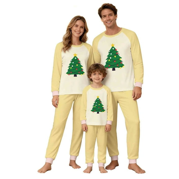 Busydd Family Christmas Pajamas Matching Sets Fashion Long Sleeve Holiday Print Christmas Pjs Casual Round Neck Tops and Pockets Pants Christmas Family Pajamas Sleepwear