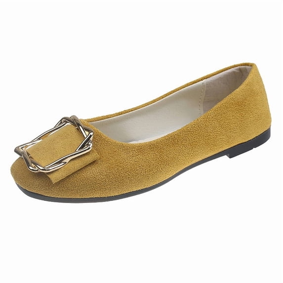 Busydd Flats for Women Comfortable Square Toe Metal Buckle Walking Shoes Women Casual Slip on Dress Shoes 41
