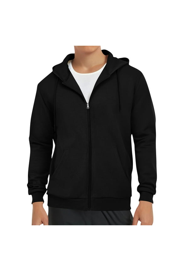 Fleece Jackets for Men Casual Solid Color Mens Zip up Hoodie Fashion Long Sleeve Mens Hoodies Pullover Comfy Sports Gym Hooded Sweatshirt with Pocket L