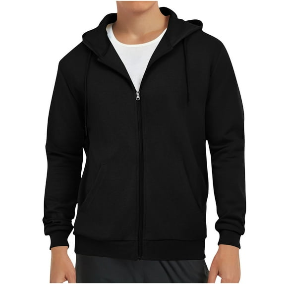 Busydd Fleece Jackets for Men Casual Solid Color Mens Zip up Hoodie Fashion Long Sleeve Mens Hoodies Pullover Comfy Sports Gym Hooded Sweatshirt with Pocket M