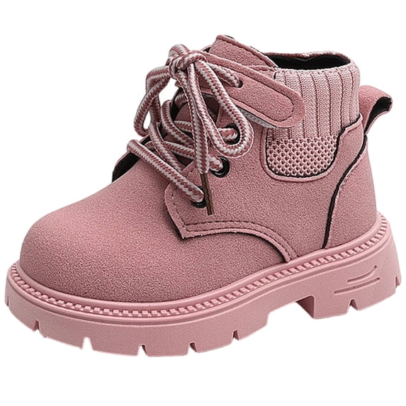 Busydd Girls Ankle Boots Solid Color Lace up Booties Casual Closed Toe Chunky Sole Girls Shoes 27