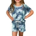 thumbnail image 1 of Busydd Girls Clothes Summer Fashion Casual Tie Dye Outfits Round Neck Short Sleeve Girls T-Shirts and Drawstring Shorts with Pockets,2 Piece Clothes Sets for Girls Ages 3-14 Years, 1 of 4