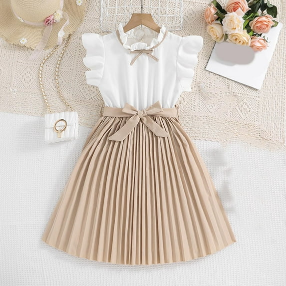 Busydd Girls Dresses 8-12 Years Cotton Teen Girl Clothes Ruffle Sleeve Shirts and A Line Dresses for Girls Trendy Solid Color Flowy Girls Summer Clothes