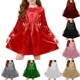 thumbnail image 1 of Busydd Girls Fall Dresses 4-12 Years Fashion Solid Color Shiny Girls Long Sleeve Dress Casual Round Neck Party Performance Dress for Girls 9 Years, 1 of 9