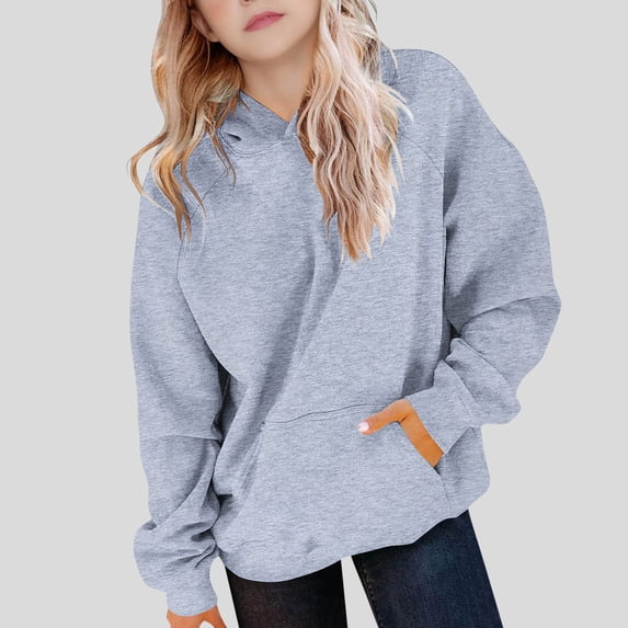 Busydd Girls Hoodies 5-15 Years Solid Color Long Sleeve Unisex Boys Girls Clothes Comfortable Hooded Fleece Teen Girls Clothes with Pockets 12 Years