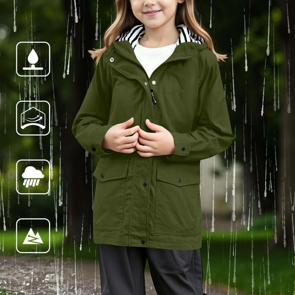 Busydd Girls Jacket 5-15 Years Outdoor Waterproof Windproof Girls Zip up Hoodie Casual Fashion Solid Color Long Sleeve Teen Girls' Outerwear Jackets & Coats with Pockets 9 Years