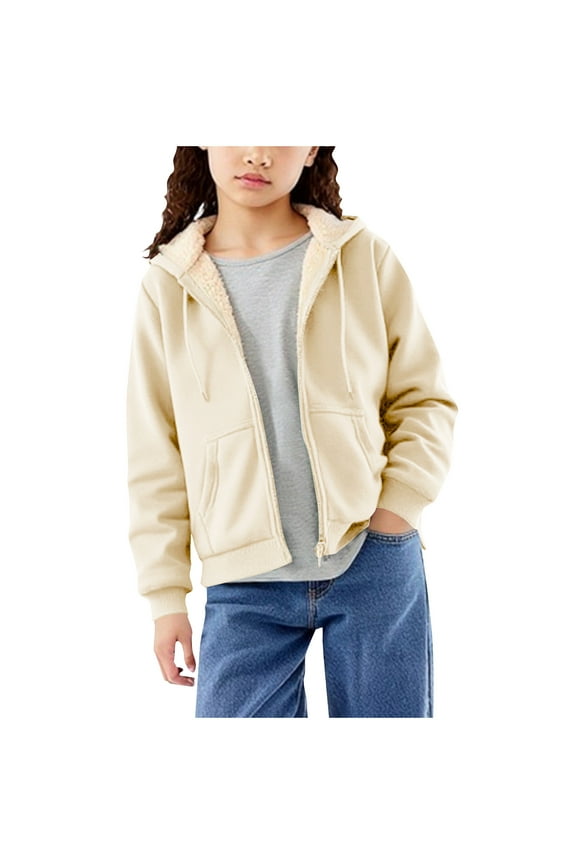 Girls Jacket 9-14 Years Fashion Warm Fleece Boys Girls Zip up Hoodie Comfortable Casual Winter Boys' Girls' Outerwear Jackets & Coats with Pockets 12 Years
